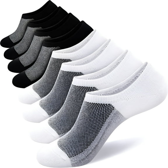 TELOLY Mens No Show Socks 8 Pairs Invisible Low Cut Cotton Socks Non Slip Short Socks Size 5-8/9-11/12-14