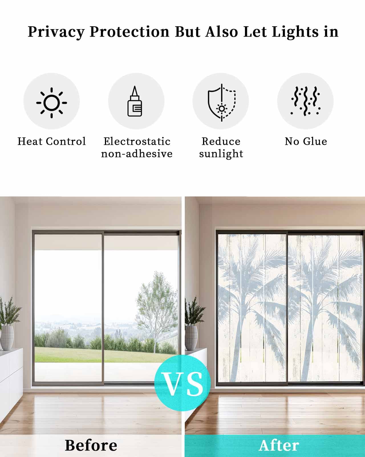 Window Privacy Film Summer Palm Tree Stained Glass Window Film Decorative Sun Block Window Cover Farmhouse Botanical Tropical Plants Window Clings Static Adhesive Sticker for Bathroom 29.5"x78.7"