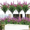 thumbnail image 2 of Nvzi Plantas artificiales de plástico resistentes a los rayos UV para exteriores, arbustos verdes de imitación para decoración del hogar, 8 unidades, color morado claro, 2 of 5