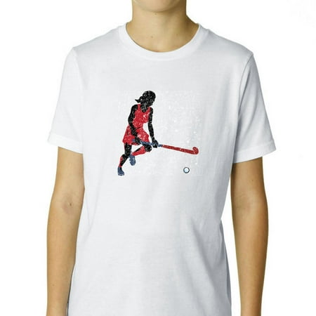 Filed Hockey Player Silhouette Hitting Ball Trendy Boy's Cotton Youth