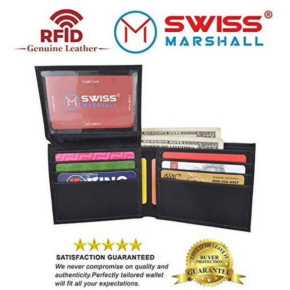 Swiss Marshall RFID Blocking Men's Vegan Leather 2 ID Windows Bifold Wallet