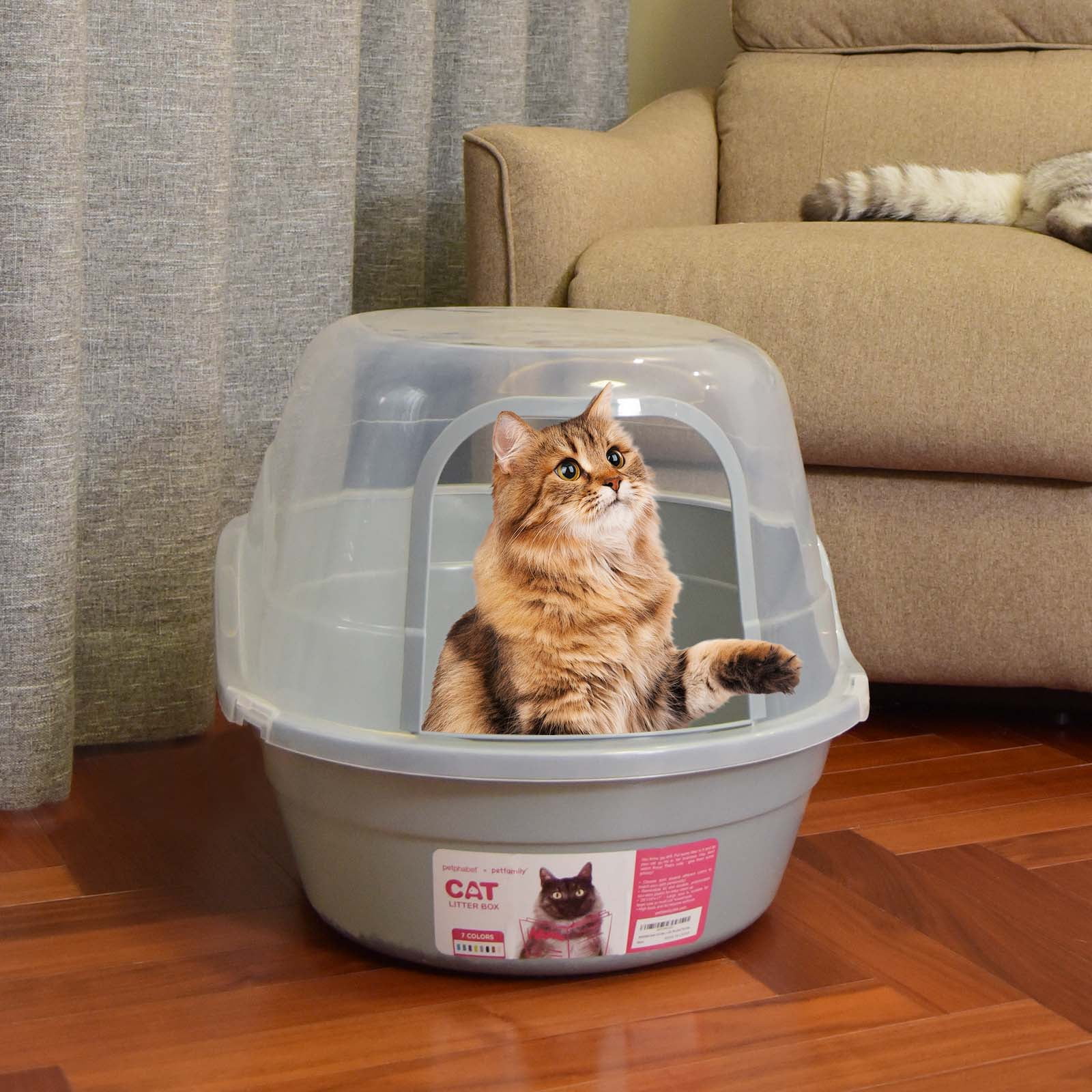 Petfamily Extra Large Cat Litter Box, Color Gray, Jumbo Hooded, 24.8 x 20 x 16.5 in