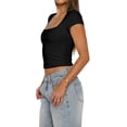 thumbnail image 4 of Women'S Square Neck Crop Top Short Sleeve T-Shirts Slim Fitted Going Out Tops Y2K Cute Basic Tees Black L, 4 of 7