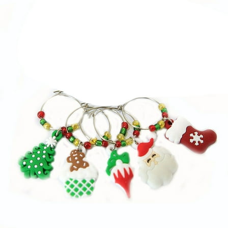 FESTFENDS 6Pcs Circular Glass Charms for Tumblers Assorted Color Silicone Drink Identification Christmas