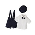 thumbnail image 2 of LYHaoo Boys Summer Gentlemen's Suit Short Sleeved Shirt With Bow + Suspenders Shorts + Hat Three Piece Children's Suit Summer Shorts Set Sizes (18-24 Months), 2 of 7