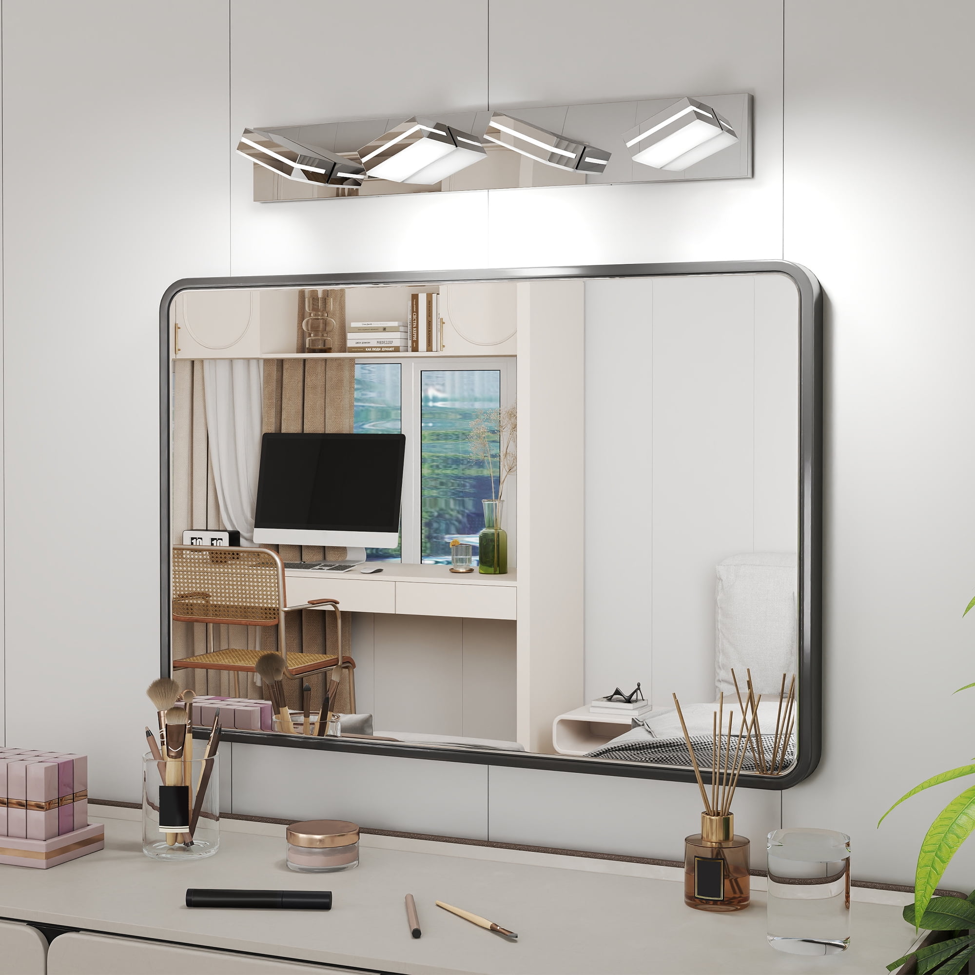 Jopath Modern 4-Light Wall Sconce for Bathroom and Mirror, LED Vanity Light Fixture with Sleek Minimalist Design, Elegant Over Mirror Vanity Light for Bathroom Vanity Mirror Chrome