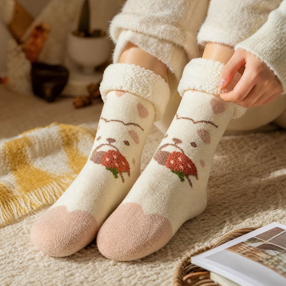 Women's Non Slip Animal Slipper Socks, Fleece Lined Thick Warm Winter Floor Socks, Cozy Home Lounging Socks, Snow Socks