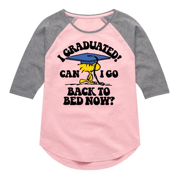 Peanuts - Woodstock - I Graduated! Can I Go Back to Bed Now? - Toddler & Youth Girls Raglan Graphic T-Shirt