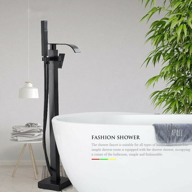 RUMOSE Freestanding Tub Faucet In Matte Black - Waterfall Spout With Handheld Shower Sprayer