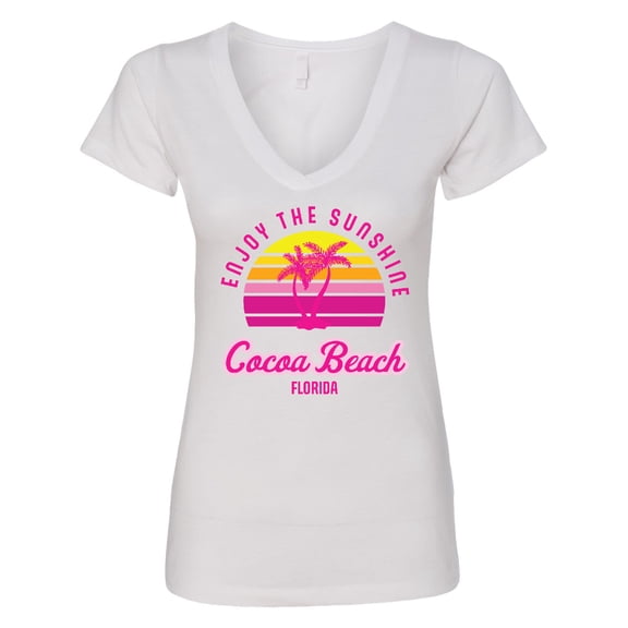 Inktastic Summer Enjoy the Sunshine Cocoa Beach Florida in Pink Women's V-Neck T-Shirt
