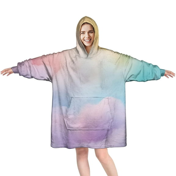 Soft Pastel Cloudscape Wearable Oversized Blanket,Wearable Blanket Hoodie for Adults,Cozy Hooded Blankets with Super Pockets,Super Warm Fuzzy Pullover for Women & Men
