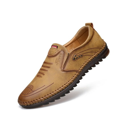 

Woobling Men Loafers Classic Casual Shoes Comfort Flats Mens Dress Shoe Hand Stitching Slip On Vintage Khaki 6