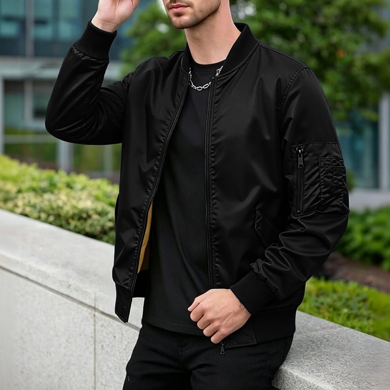 Zynoxe Mens Plus Size Bomber Jackets Casual Ribbed Stand Collar