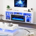thumbnail image 6 of 71'' Floating Fireplace TV Stand for 75/85''TV with 40'' Fireplace, LED Modern White High Gloss Entertainment Center w/lights, Power Outlet, Adjustable Shelf, 2-Tier TV Console Cabinet with Storage, 6 of 9