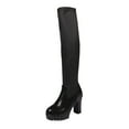 thumbnail image 5 of Women's Stretchy Leather Black Over The Knee Boots Platform Chunky Heel Slip On Long Wide Calf Boots with Side Zipper Size 10, 5 of 8