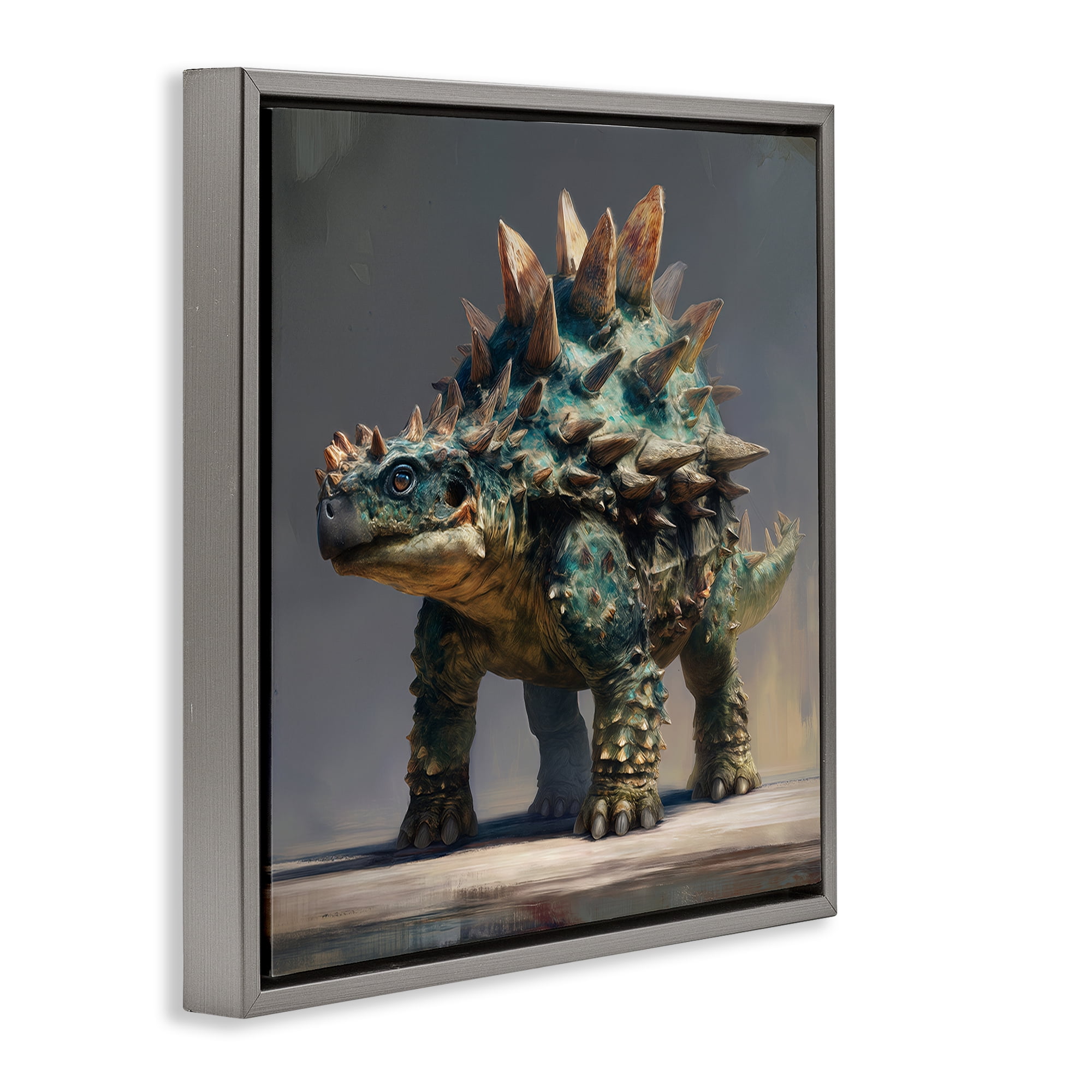 Stupell Industries Prehistoric Ankylosaurus Portrait Gray Framed Floater Canvas Wall Art, design by Wumples
