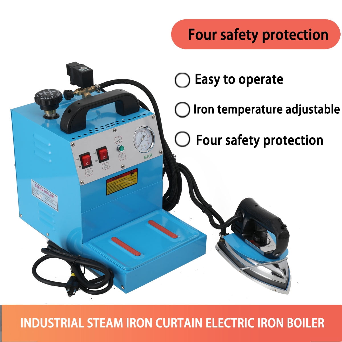 SUDEG 110V Industrial Steam Iron & Boiler Station, 1600W Curtain Electric Iron Boiler, 4L Professional Ironing System with Adjustable Steam & Temperature for Clothing Stores, Laundry, Factories