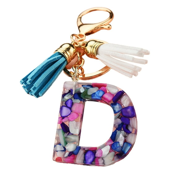 Purple Letter Pendant Tassels Key Chain Transparent Acrylic 26 Alphabets Key Holder Charm Decoration