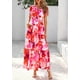thumbnail image 3 of Vestido largo PRETTYGARDEN para mujer, bohemio, estampado floral, rojo, 3 of 9