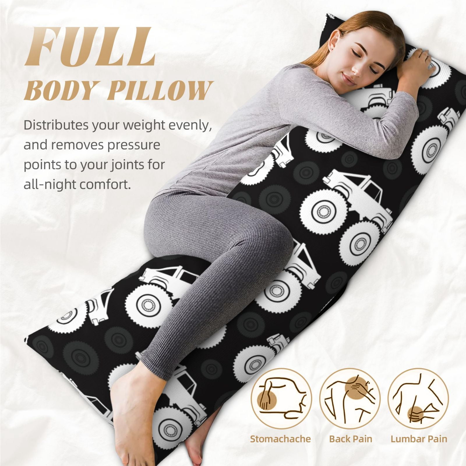 Naloa Cool Car Super Soft 20x60 Body Pillow Case,Long Side Hidden Zipper（PILLOWS ARE NOT INCLUDED）