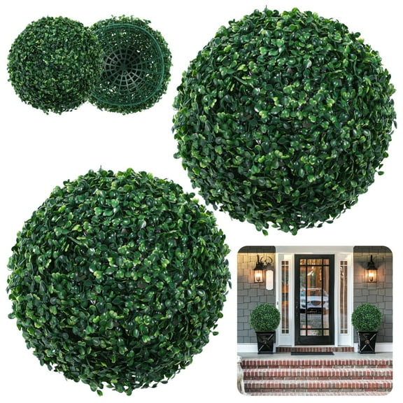 2PCS Artificial Boxwood Balls, 15" Sunlight-resistant Topiary Balls, Realistic Plastic Greenery Balls for Indoor Outdoor Decor, Decorative Plant Balls for Patio, Balcony, Includes Zip Ties