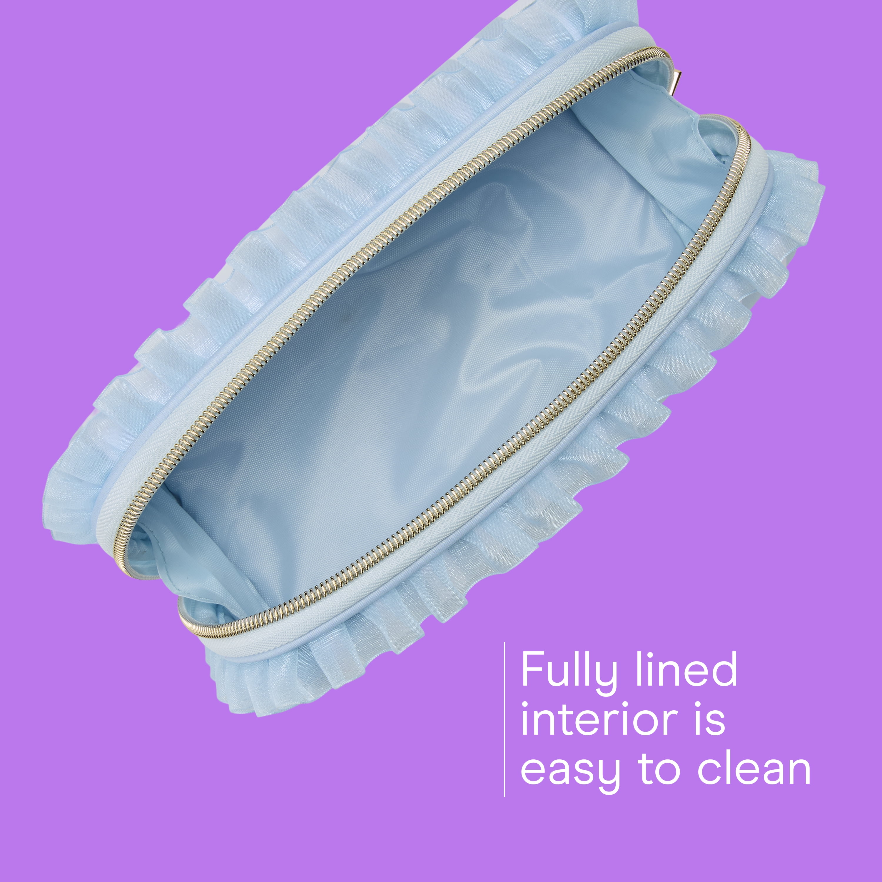 Conair Blue Ruffle Pencil Case, Compact Beauty Organizer with Metal Hardware, 1 Count
