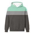 thumbnail image 6 of Girls Color Block Hooded Sweatshirt, Long Sleeve Pullover Hoodie with Front Kangaroo Pocket, Kids Loose Casual Striped Patchwork Tops for Spring Fall Mint Green 9-10 Years, 6 of 6