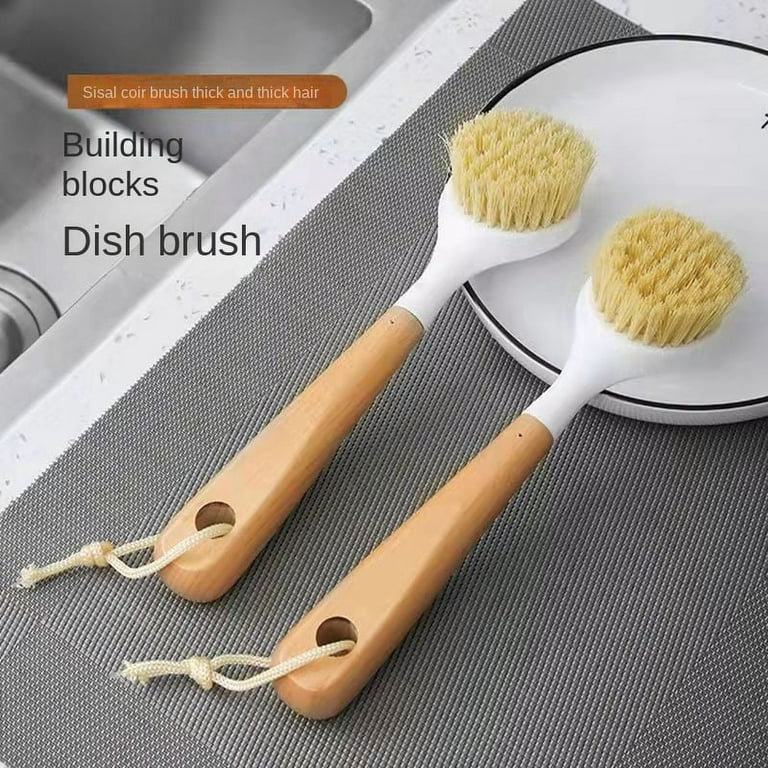 Holikme 3 Pack Dish Brush Set with Bamboo Handle, Kitchen Scrub Brush for  Cleaning Dish, Pot, Sink and Stove, Skillet Scrubber with Tough Bristles  for