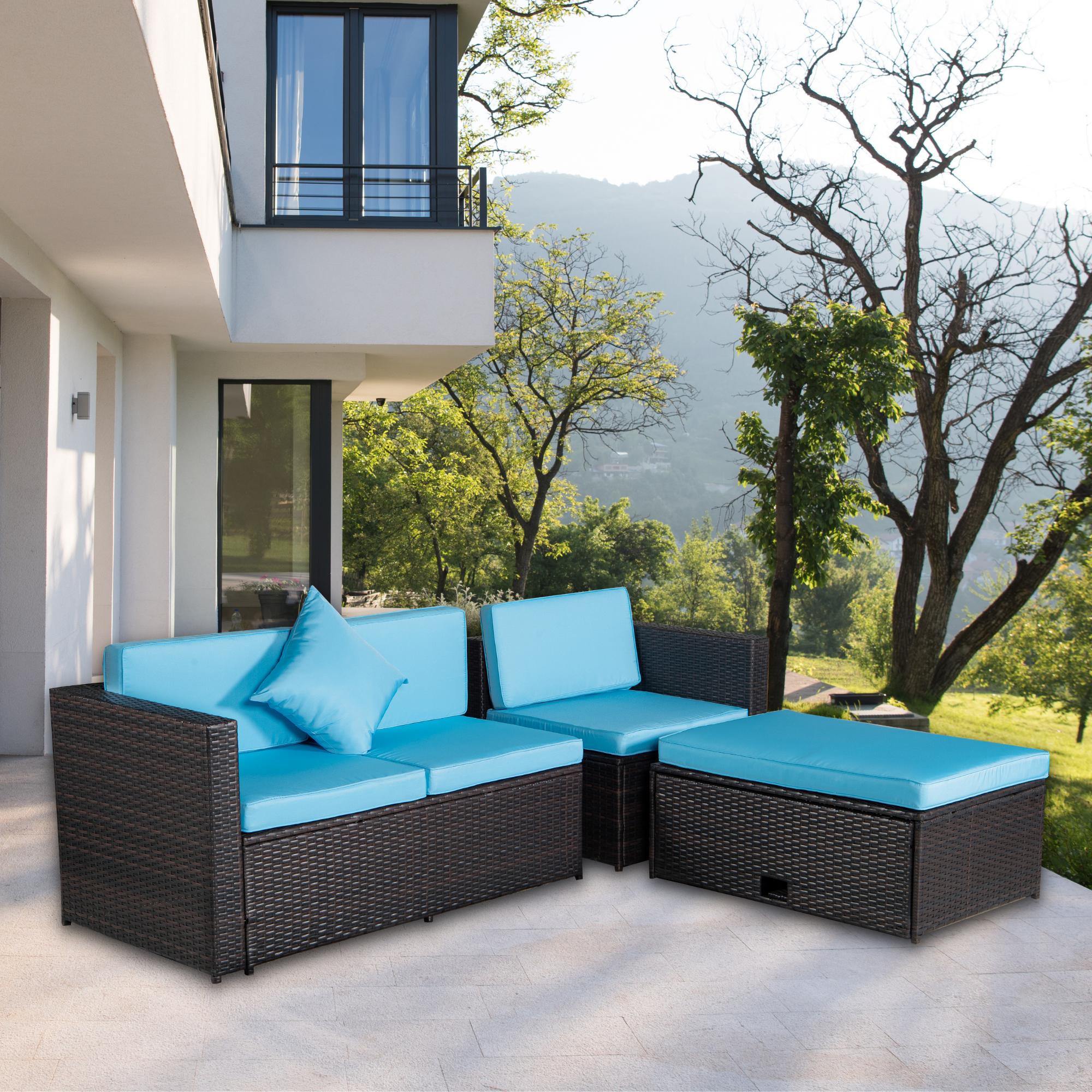 4 Pieces Patio Conversation Sets on Clearance, 4 Pieces Outdoor Wicker Patio Furniture Set with Seat Cushions & Tempered Glass Dining Table, Wicker Sofa Sets for Porch Poolside Backyard Garden, S8177 - image 2 of 10