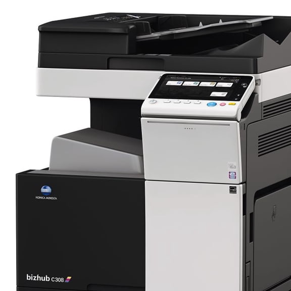 Restored Konica Minolta BizHub C308 A3 Color Laser Multifunction Copier  30 ppm, SRA3/A3/A4, Copy/Print/Scan/Email, Auto Duplex, Network, Mobile Printing, 2 Trays, Cabinet (Refurbished)