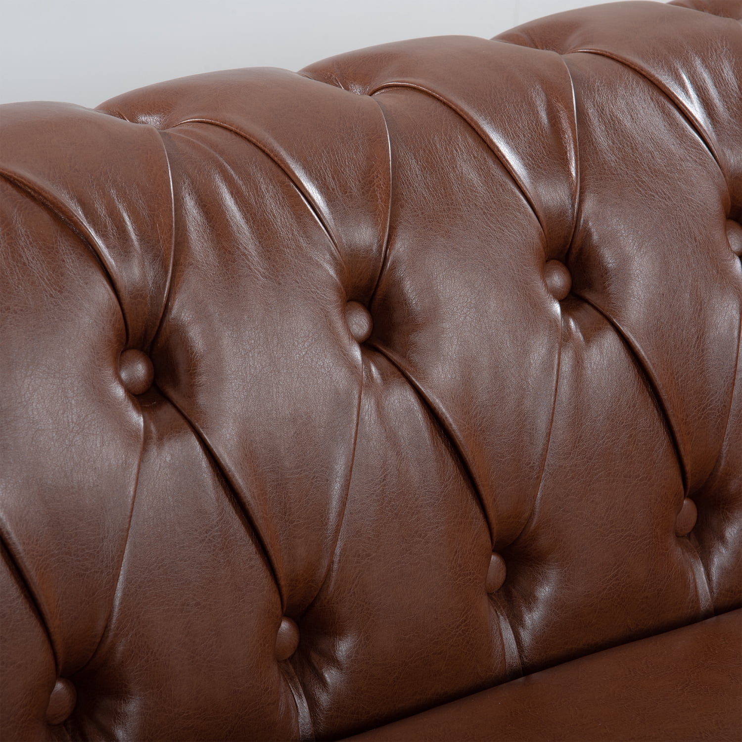 Miniyam 85" PU Rolled Arm Chesterfield 3 Seater Sofa, Brown