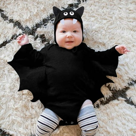 

KTJTDRVH Infant Boy s Summer Birthday Jumpsuit Baby Bat My 1St Halloween Outfit Set Black Bat Long Sleeve Romper Bodysuit With Hats Comfortable For Various Places