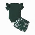 thumbnail image 3 of TOWED22 Newborn Baby Girl Clothes Summer Knit Ribbed Floral Print Short Sleeve Romper Shorts Headband Outfit Set(Dark Green,6-9 M), 3 of 8