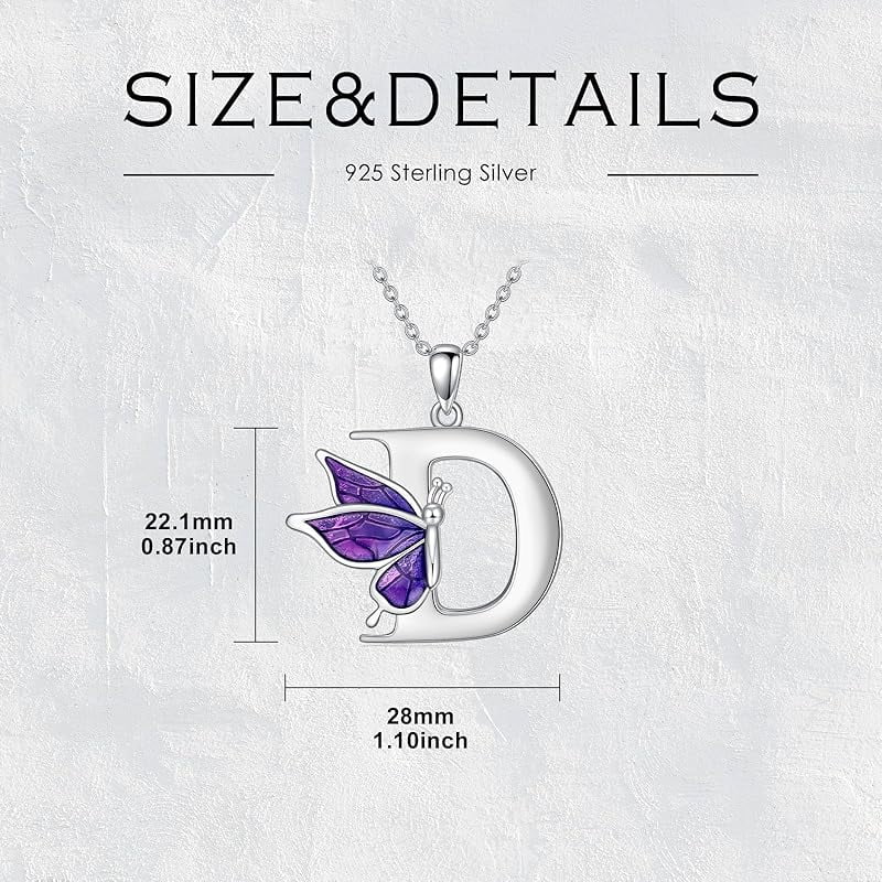 AOBOCO Initial Necklace for Women 925 Sterling Silver Purple Butterfly with A-Z 26 Letters Pendant Necklace for Graduation Gifts