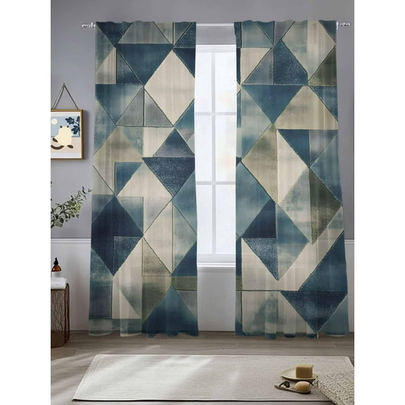 Minimalist Art Sheer Curtains 84 Inches Long 2 Panels Blue Gray Geometric Abstract Light Filtering Semi Sheer Window Curtains Drapes for Bedroom Living Room 52"x84"