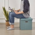 thumbnail image 4 of VECELO Folding Storage Ottoman 15" Square Cube Storage, Space-Saving Box Foot Rest Stool Seat For Bedroom Living Room, Green, 4 of 12
