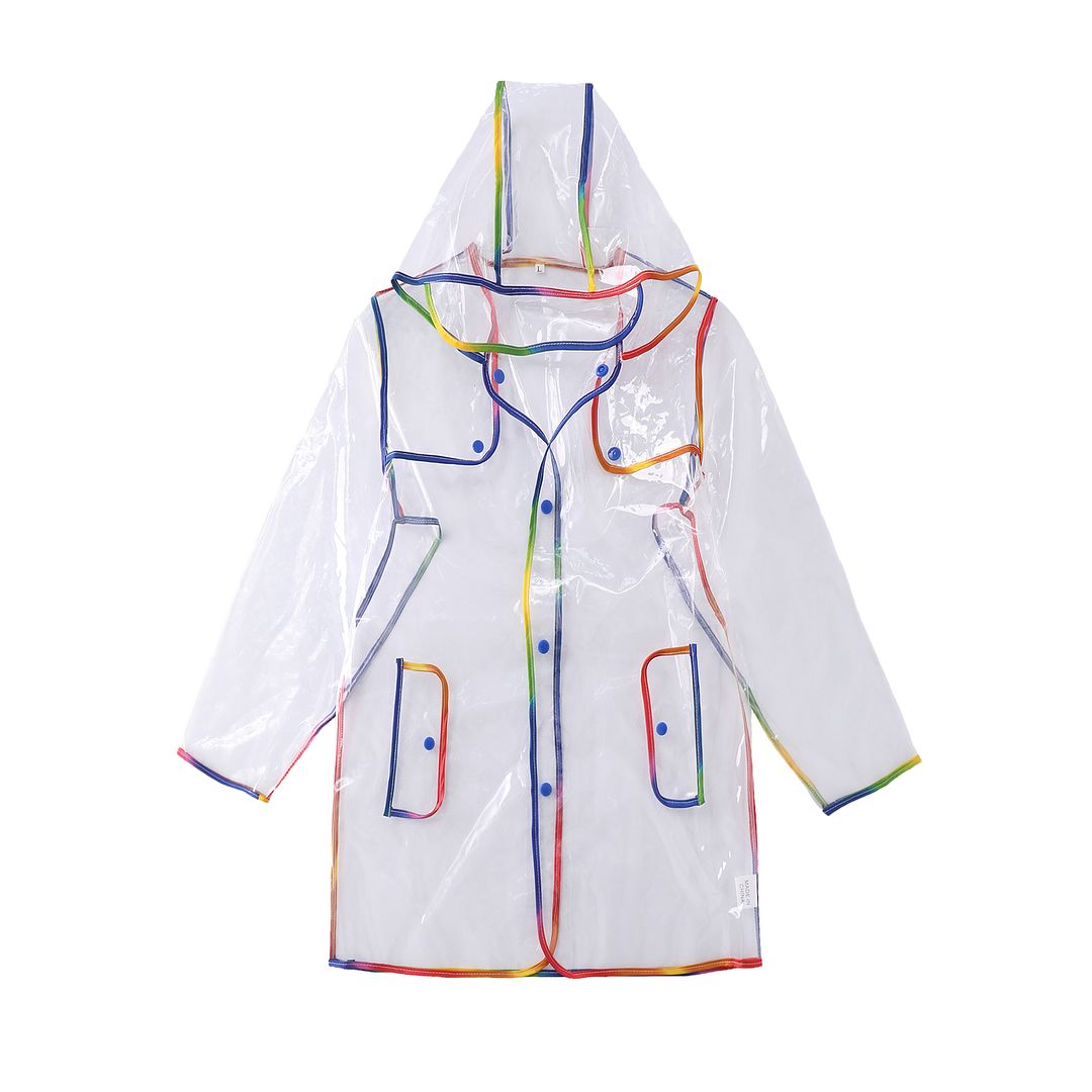 Hiheart Unisex Kids Hooded EVA Raincoat Transparent Clear Rain Jacket