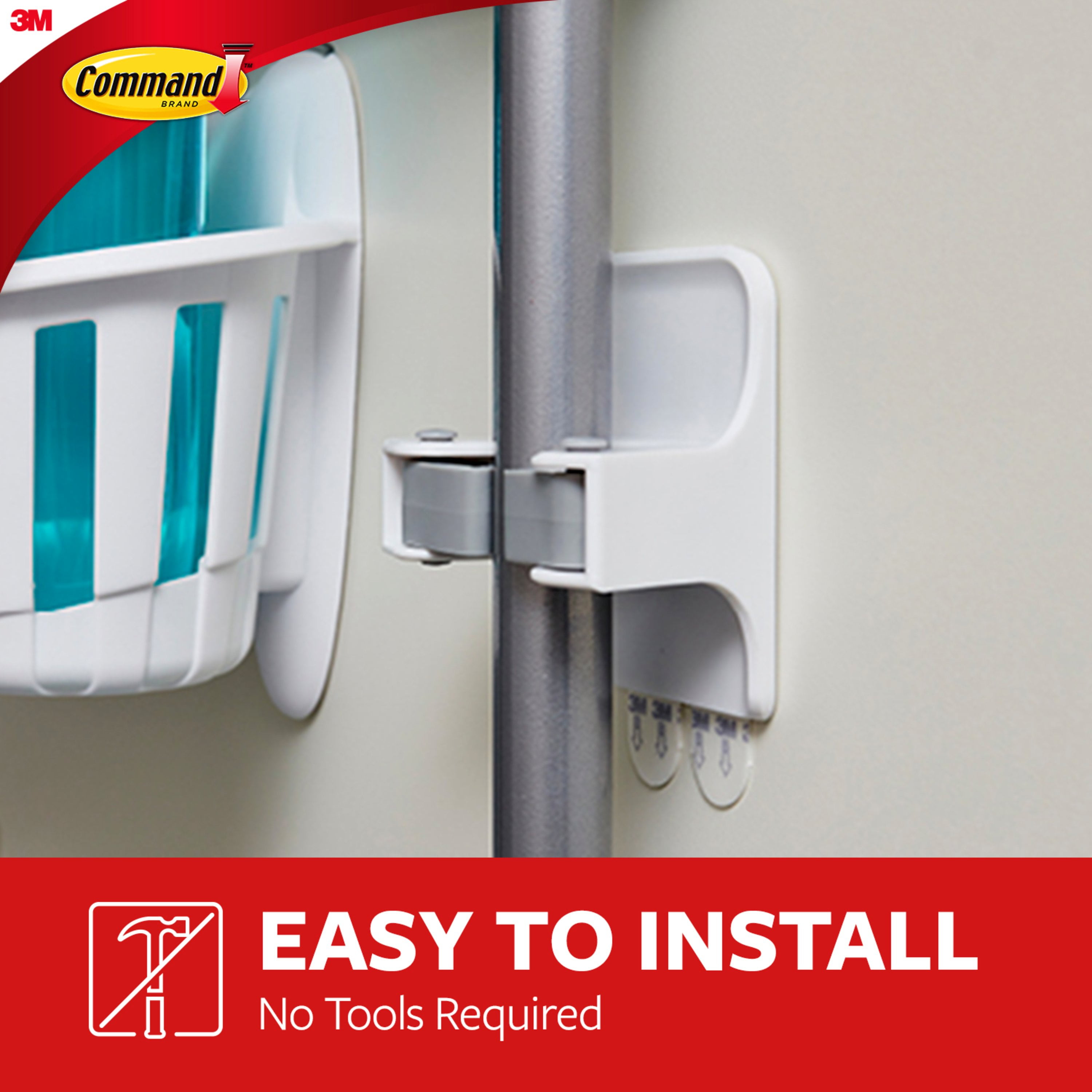 Command Broom and Mop Grippers Wall Hook White Damage Free Organizing 2 Hangers