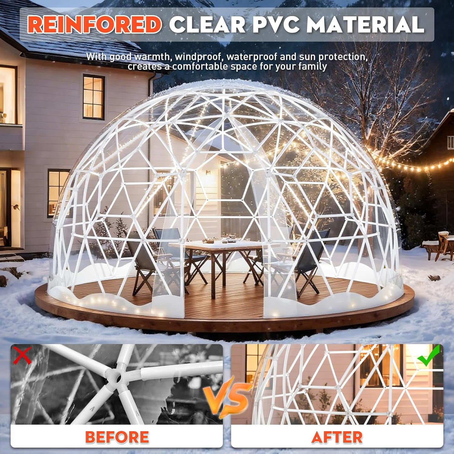 Esheno Large Garden Dome Tent 15x9.5 ft PVC Greenhouse for 8-12 Person Waterproof Clear Tent with Window for Wedding Party Camping Christmas White
