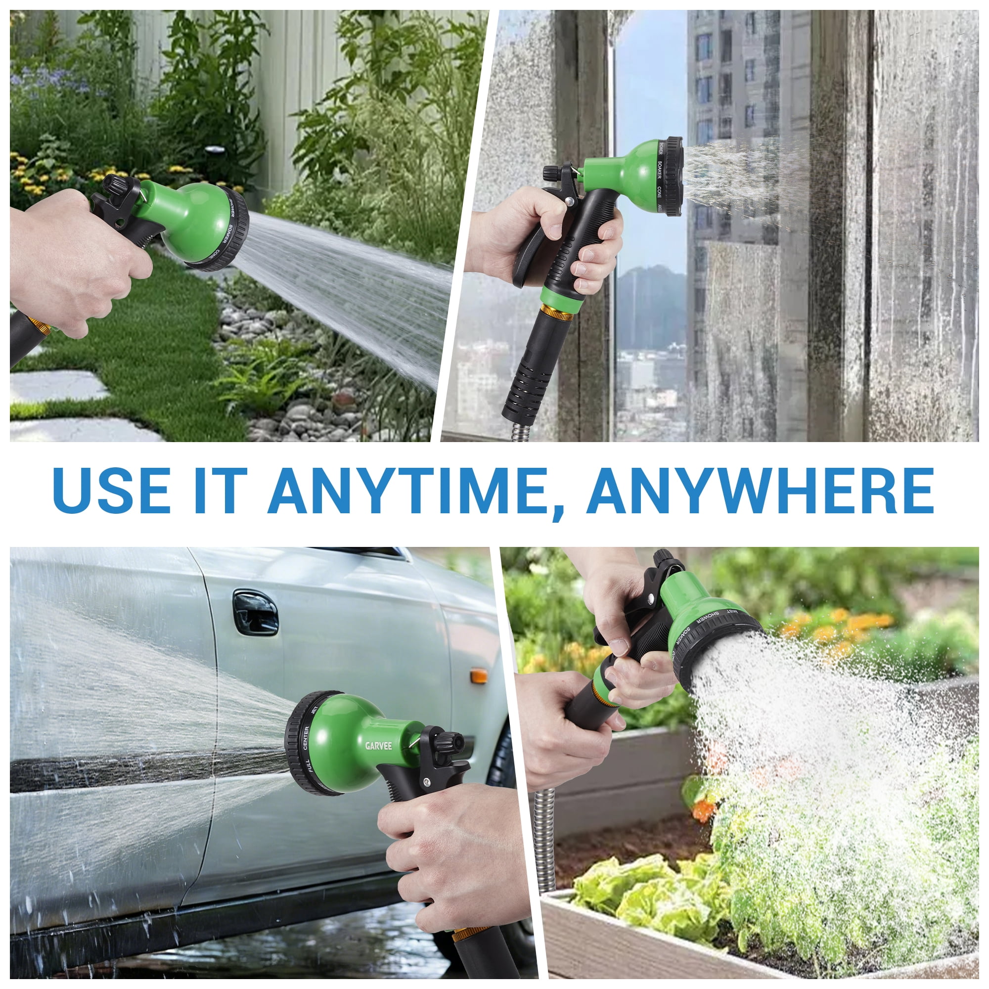 75 ft Stainless Steel Garden Hose with 10-Function Sprayer Nozzle, Rust-Proof, Lightweight, Leak-Proof Connectors – Ideal for Yard, Car Wash, RV, Pet Bathing – American Standard