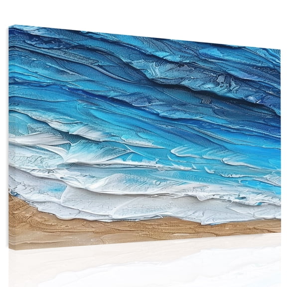 Coastal Ocean Canvas Print Wall Art, Beach Dark Blue Waves Gradient Oil Painting Wall Decor Modern Artwork Paintings Pictures for Living Room Framed and Stretched Ready to Hang, 12" x 16"