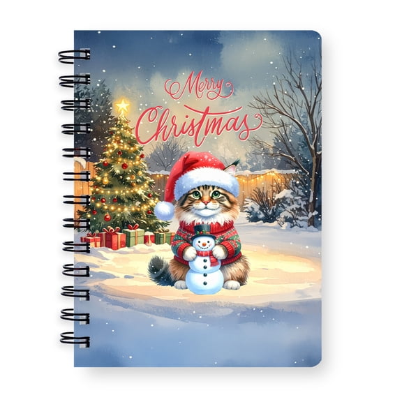 Merry Christmas Meowy Catmas Xmas Noel Maine Coon Santa Snowman Spiral Bound Journal Cat Lover Kitten Owner Gifts 5x7in Spiral Notebook - 13016
