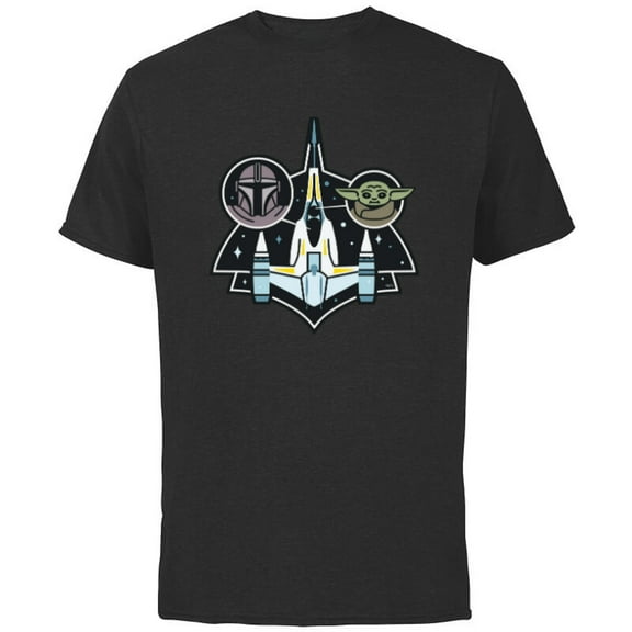 Star Wars The Mandalorian and Grogu N-1 Starfighter Top View - Short Sleeve Cotton T-Shirt for Adults - Customized-Black