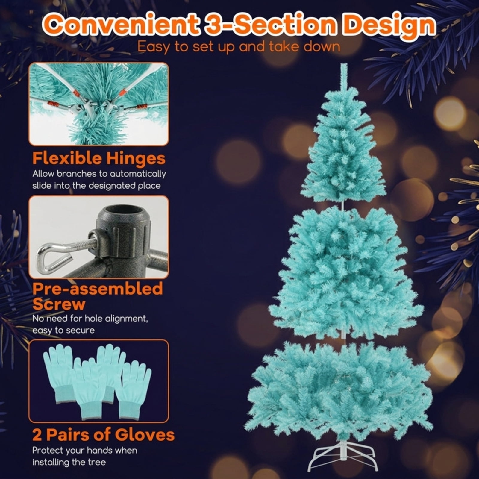 RUIE 6 ft Blue Artificial Christmas Tree, Pre-Lit Xmas Tree with 280 LED Lights, 758 Branch Tips and Foldable Stand for Office