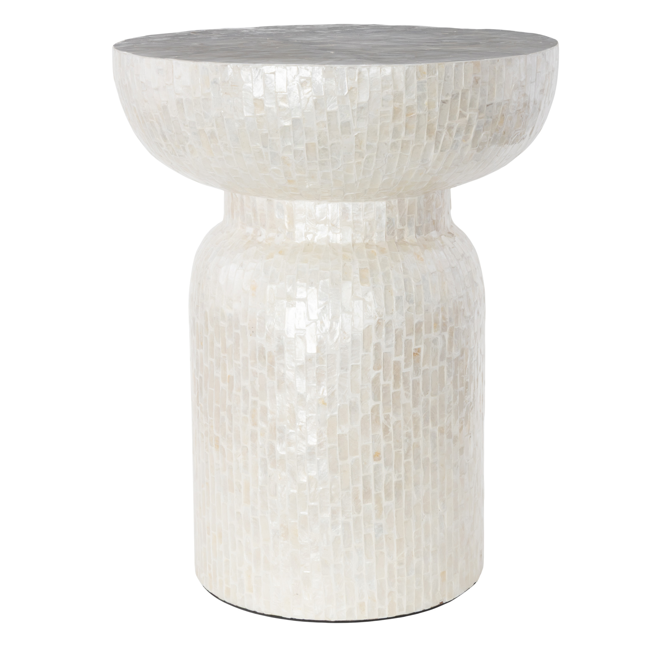 DecMode 18" x 22" Cream Capiz Shell Handmade Pedestal Mosaic Inlay Accent Table, 1-Piece