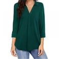thumbnail image 1 of Haut en Chiffon pour Femmes, Col en V, Manches Sept Points, Noir, 1 of 3