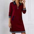 thumbnail image 2 of IWRICH Women's Oversized Sweatshirt Dress Half Zip V Neck Long Sleeve Color Blocking Fall Casual Mini Dresses M, 2 of 6