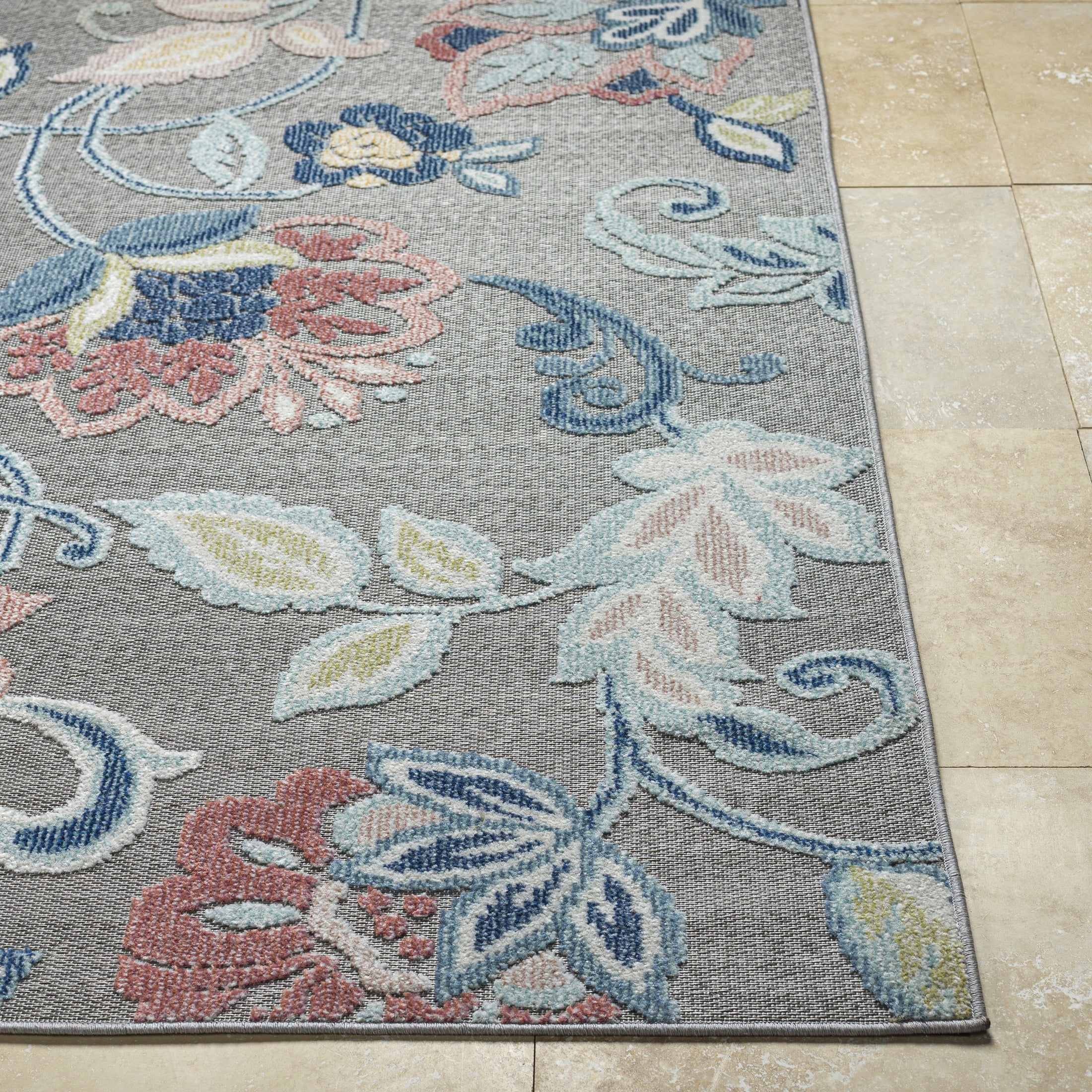 Livabliss Outdoor Rugs, 5x7 Lakeside Coastal Gray Area Rug for Patio, Porch, Deck, Backyard, Waterproof Indoor Outdoor Carpet (5'3" x 7')