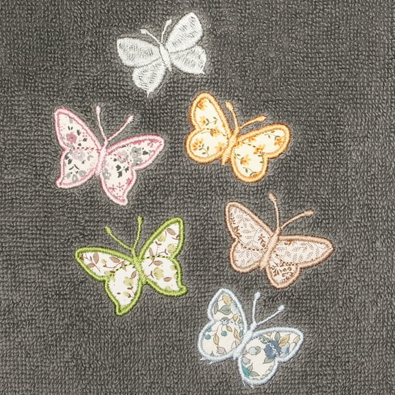 Authentic Hotel and Spa 100% Turkish Cotton Mariposa 3PC Embellished Towel Set Charcoal