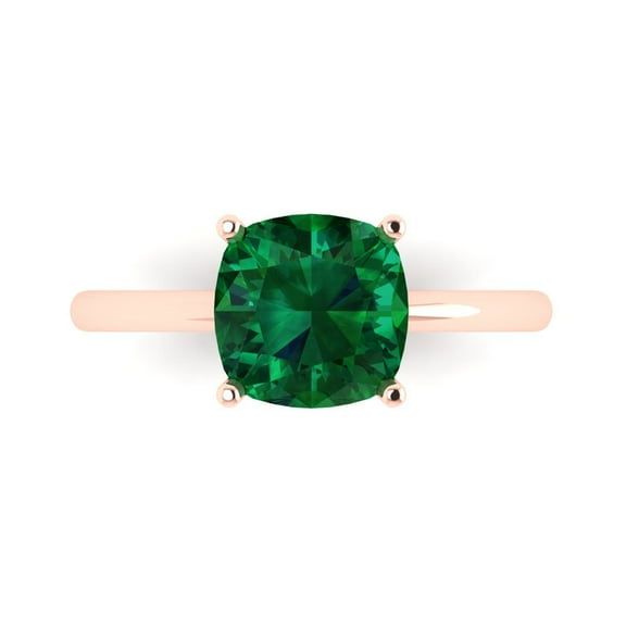 Solitaire Engagement Ring for Women - 2.5ct Simulated Emerald in 18K Rose Gold Promise Ring